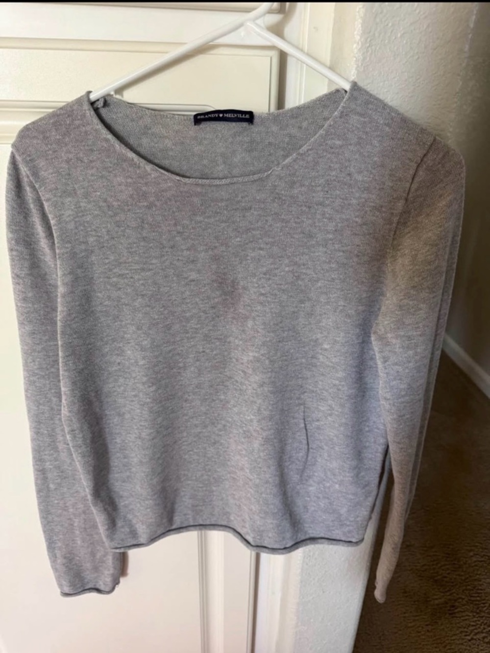Brandy Melville Light Gray Crewneck Long Sleeve Top